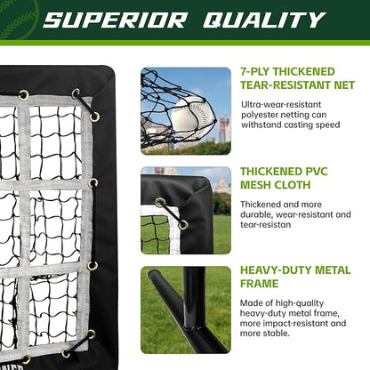 9 Hole Pitching Net, Heavy-Duty Baseball Net with Strike Zone for Pitching and Hitting, Height Adjustable Training Equipment with 9 Pocket Pitching Target for Baseball & Softball Practice