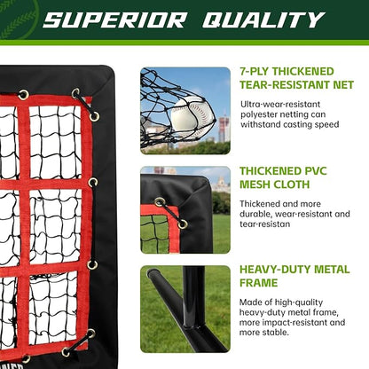 9 Hole Pitching Net, Heavy-Duty Baseball Net with Strike Zone for Pitching and Hitting, Height Adjustable Training Equipment with 9 Pocket Pitching Target for Baseball & Softball Practice