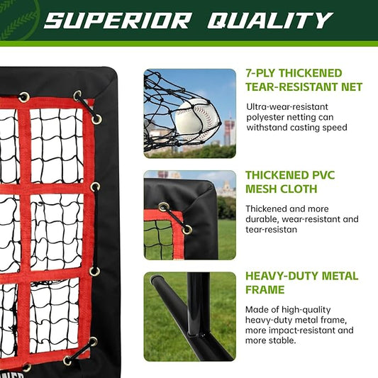 9 Hole Pitching Net, Heavy-Duty Baseball Net with Strike Zone for Pitching and Hitting, Height Adjustable Training Equipment with 9 Pocket Pitching Target for Baseball & Softball Practice