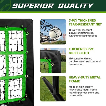 9 Hole Pitching Net, Heavy-Duty Baseball Net with Strike Zone for Pitching and Hitting, Height Adjustable Training Equipment with 9 Pocket Pitching Target for Baseball & Softball Practice