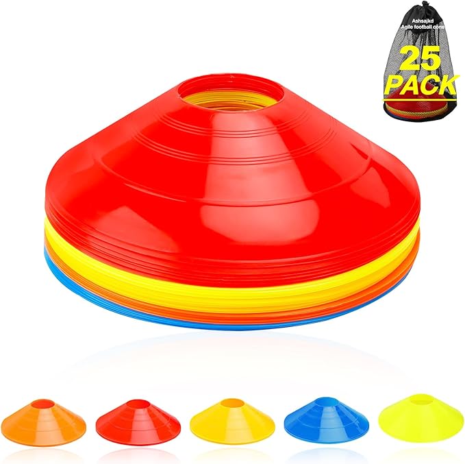 Ashsajkd(Set of 25/50/100 - Agility Soccer Cones with Carry Bag and for ， Football Cones for TrainingFootball, Basketball, Coaching, Agility Cones for Indoor and Outdoor Games
