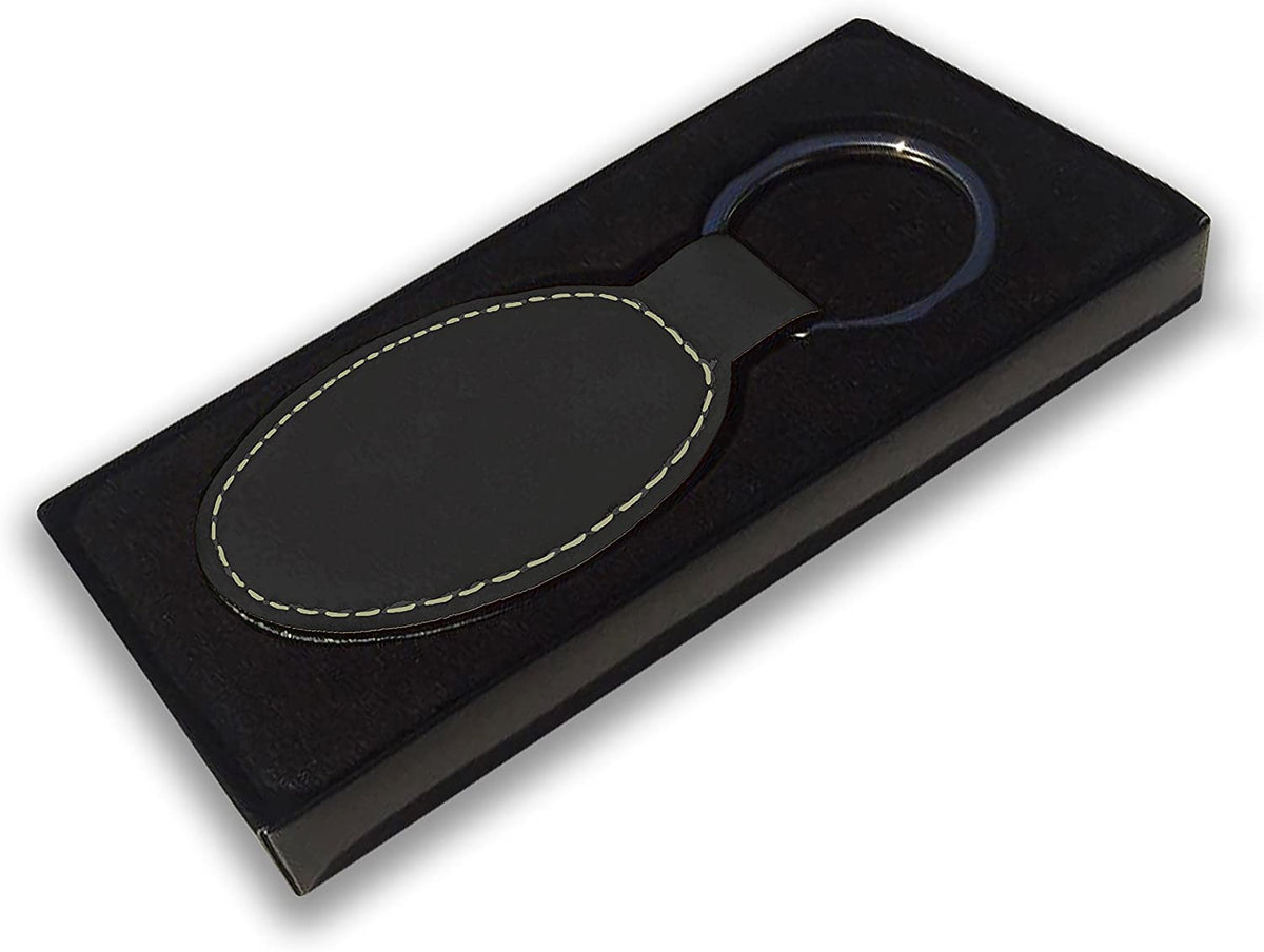 Faux Leather Oval Keychain, Baseball Ball, Personalized Engraving Included