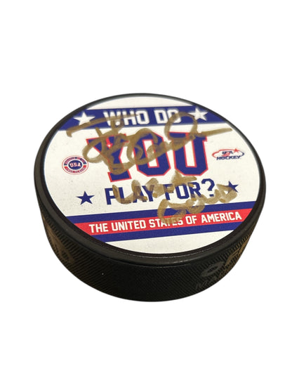 Jack O'Callahan Signed USA Hockey Miracle On Ice Hockey Who Do You Play For Puck