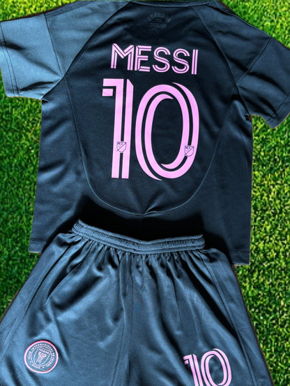 Lionel Messi Black Miami 2025 Kids Soccer Jersey Set Football