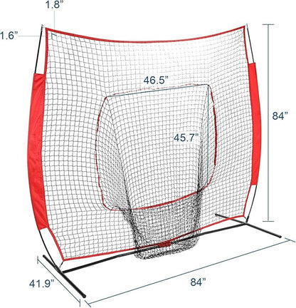 ZELUS Baseball Net 7 ft x7 ft, Softball Hitting & Pitching with Carry Bag, Ground Stakes, Portable Backstop & Bow Frame, Training Equipment for All Ages