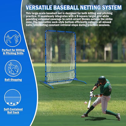 6FT Baseball Pitching net, 9-Pocket Pitcher Net with Strike Zone, Adjustable Height Target Throwing Trainer, Baseball Softball Practice Net with Carry Bag for Beginners/Professionals Outdoor Indoor