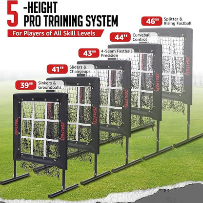 Baseball Pitching Net, 9 Hole Pitching Net with Strike Zone, 5 Height Adjustable Throwing Trainer, Heavy Duty Baseball Softball Net with Carry Bag for Solo Practice