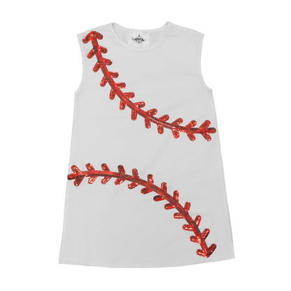 Sequin Baseball Game Day White Dress
