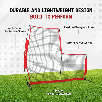 Yes4All Portable L-Screen Baseball 7x7ft with 2 Baseballs, Rubber Wheels - L Screen Baseball for Batting Cage, Protective Pitching Screen Net Double Layers, Carry Bag Included