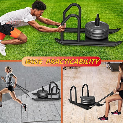 Weight Sled for Training, Heavy Duty 500 LBS Pull Push Sled for Outdoor, Indoor, Football, Durable Steel Weighted Sled, Compatible with 1" & 2" Weight Plate, Frame with Adjustable Reflective Stripe Vest