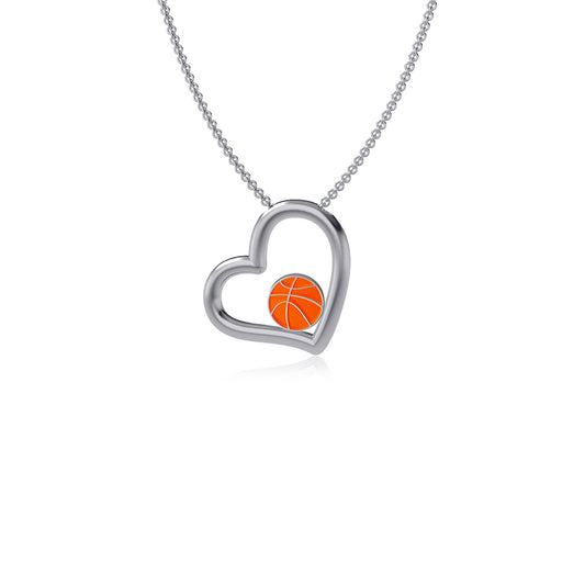 Basketball Heart Pendant Necklace - Silver