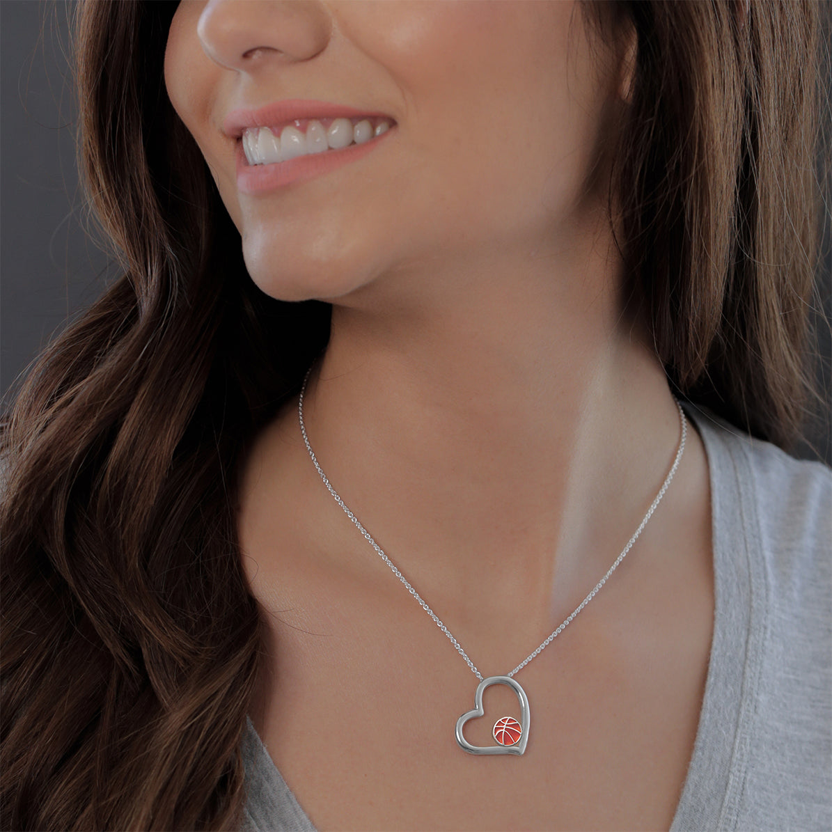 Basketball Heart Pendant Necklace - Silver