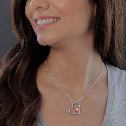 Basketball Heart Pendant Necklace - Silver