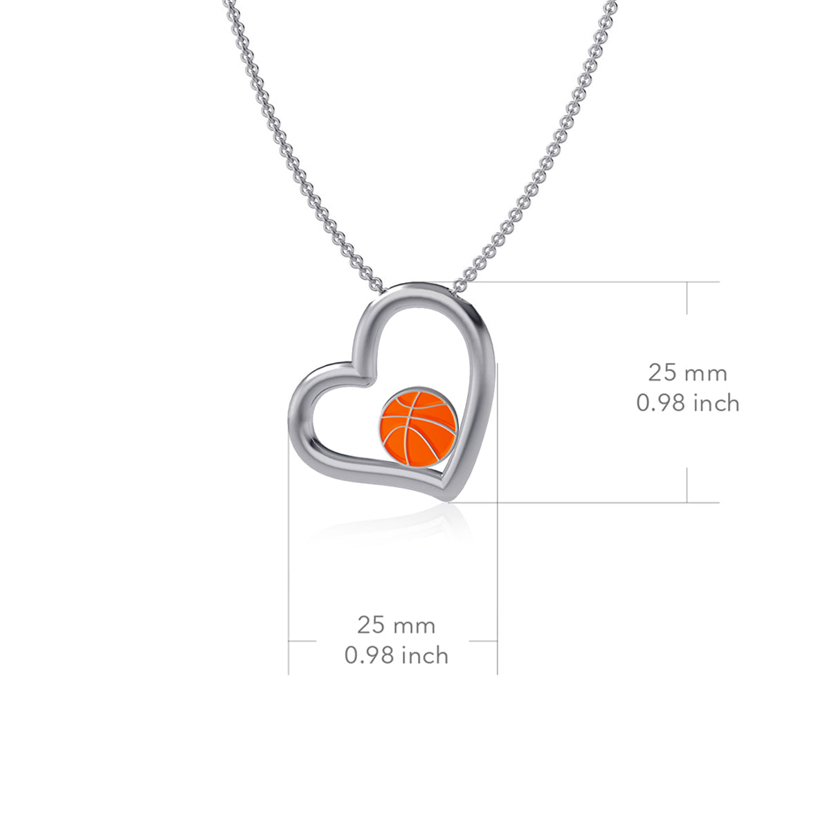 Basketball Heart Pendant Necklace - Silver