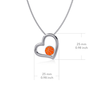 Basketball Heart Pendant Necklace - Silver