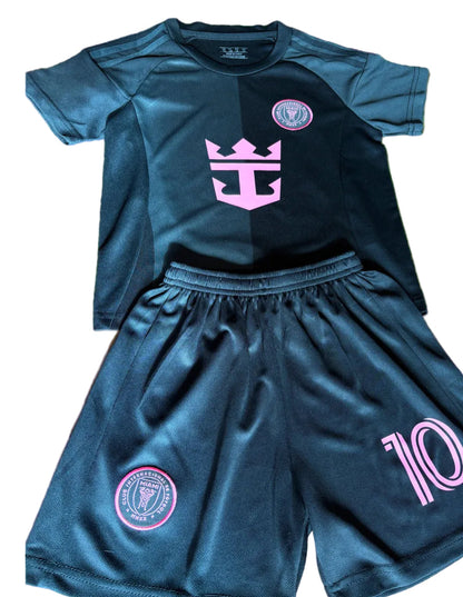 Lionel Messi Black Miami 2025 Kids Soccer Jersey Set Football