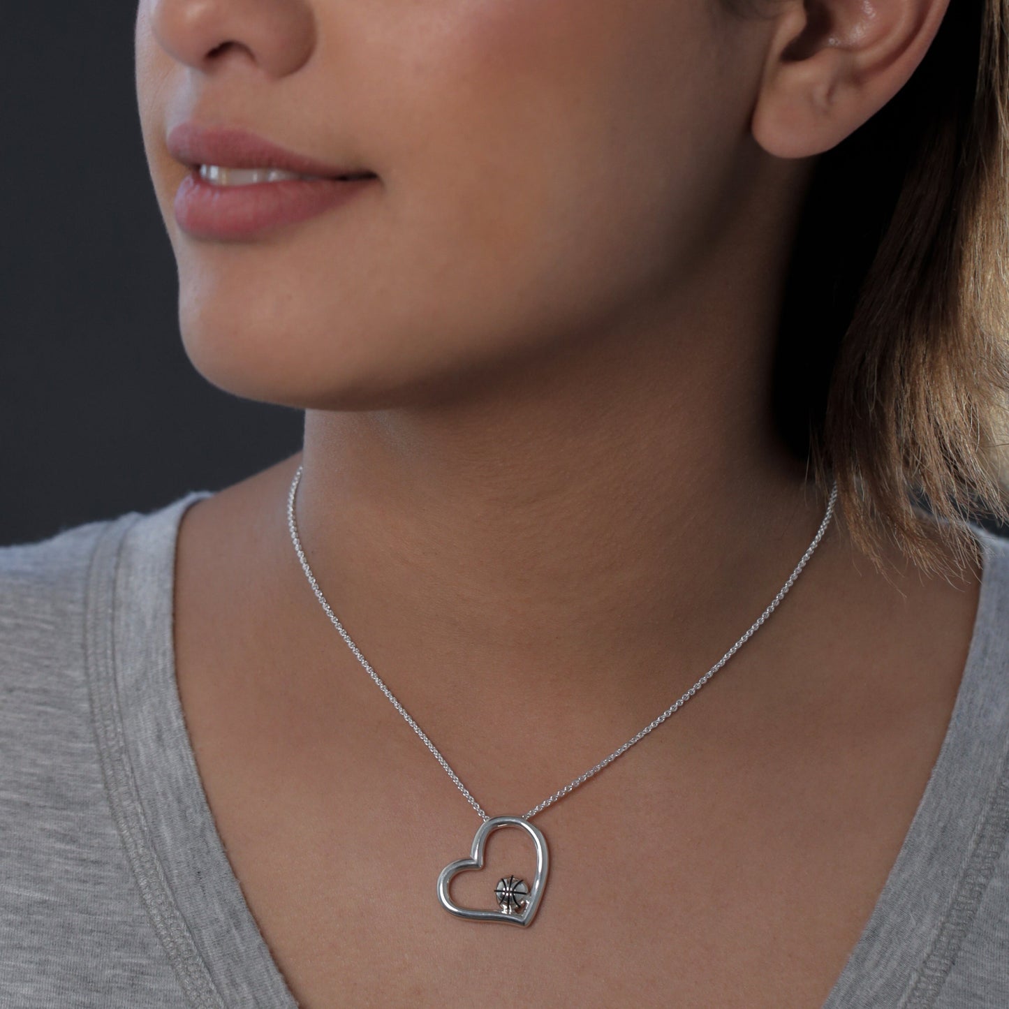 Basketball Heart Pendant Necklace - Silver