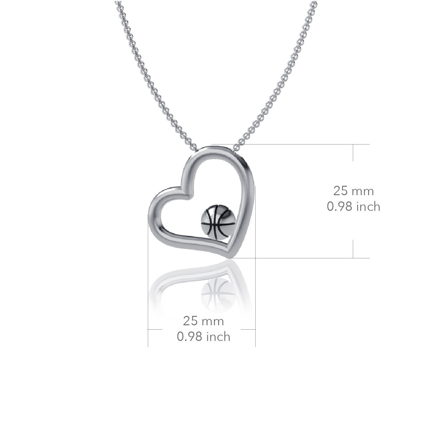 Basketball Heart Pendant Necklace - Silver