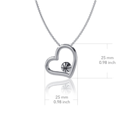 Basketball Heart Pendant Necklace - Silver