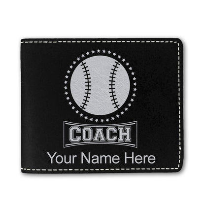 Faux Leather Bi-Fold Wallet, Baseball Coach, Personalized Engraving Included