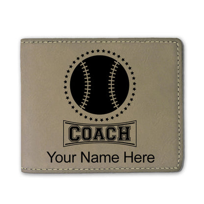 Faux Leather Bi-Fold Wallet, Baseball Coach, Personalized Engraving Included