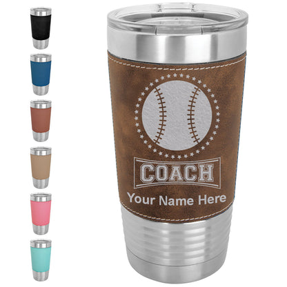 20oz Faux Leather Tumbler Mug, Baseball Coach, Personalized Engraving Included