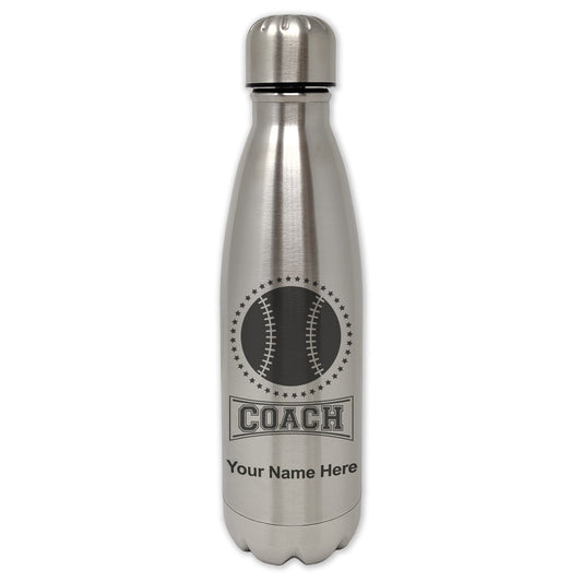 LaserGram Single Wall Water Bottle, Baseball Coach, Personalized Engraving Included