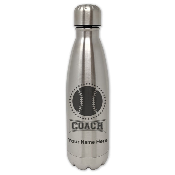 LaserGram Single Wall Water Bottle, Baseball Coach, Personalized Engraving Included