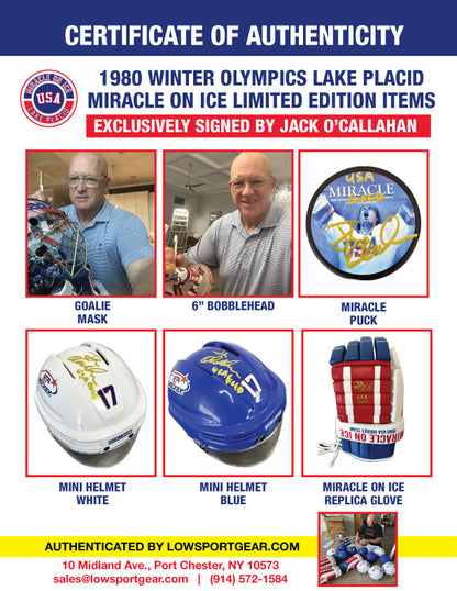 Jack O'Callahan Signed USA Hockey Miracle on Ice 1980 Blue Full Size Goalie Mask