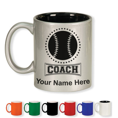 11oz Round Ceramic Coffee Mug, Baseball Coach, Personalized Engraving Included