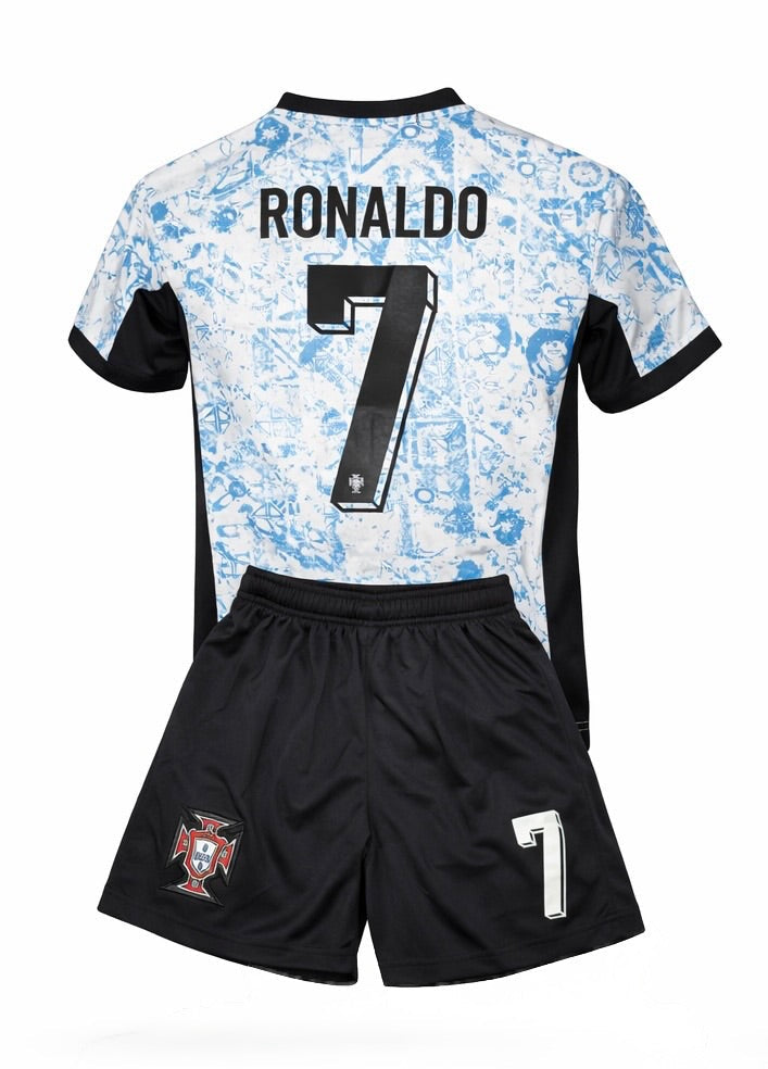 Ronaldo Portugal Away Blue Kids Soccer Jersey Kit 2 Piece Set