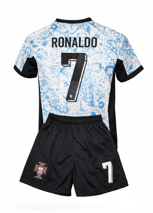 Ronaldo Portugal Away Blue Kids Soccer Jersey Kit 2 Piece Set