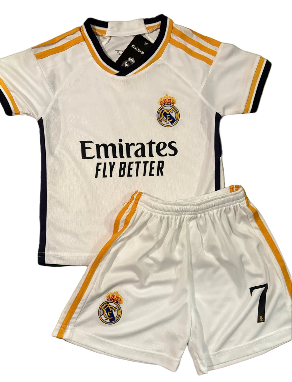 Vini Jr Kids Jersey White/Gold Real Madrid Youth and Toddler Sizes