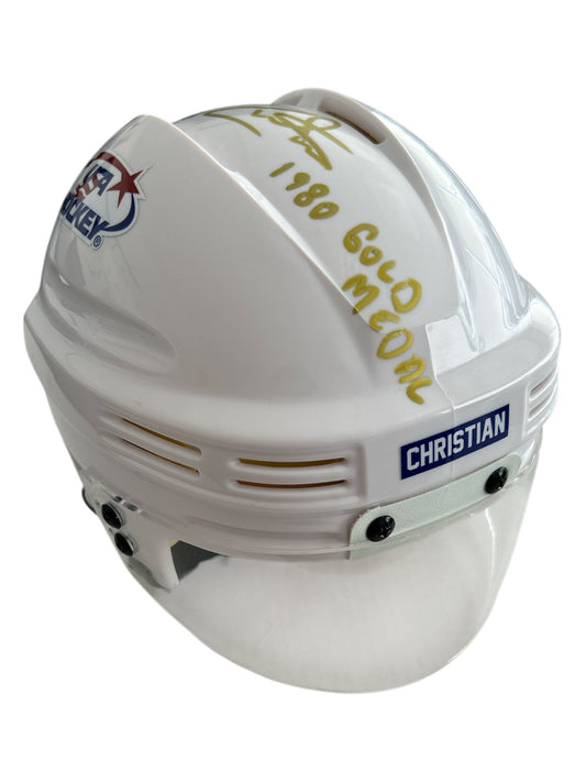 Dave Christian USA Hockey Miracle on Ice White Mini Hockey Helmet Hand Signed
