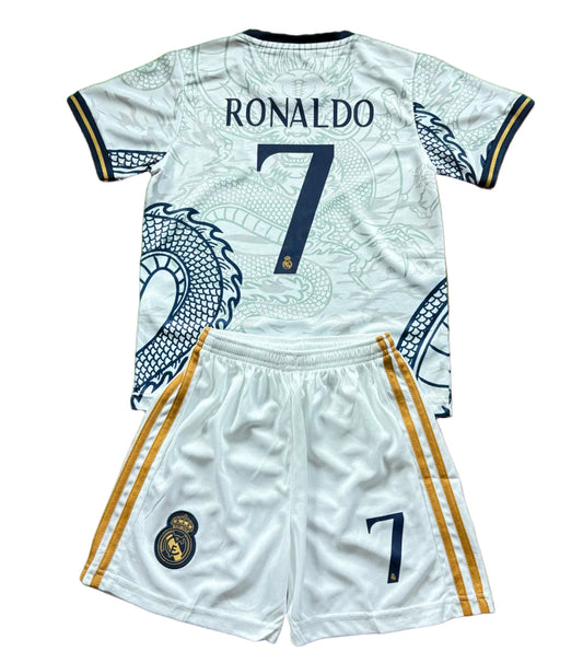 Ronaldo White Dragon Home Edition Kids Soccer Jersey Kit