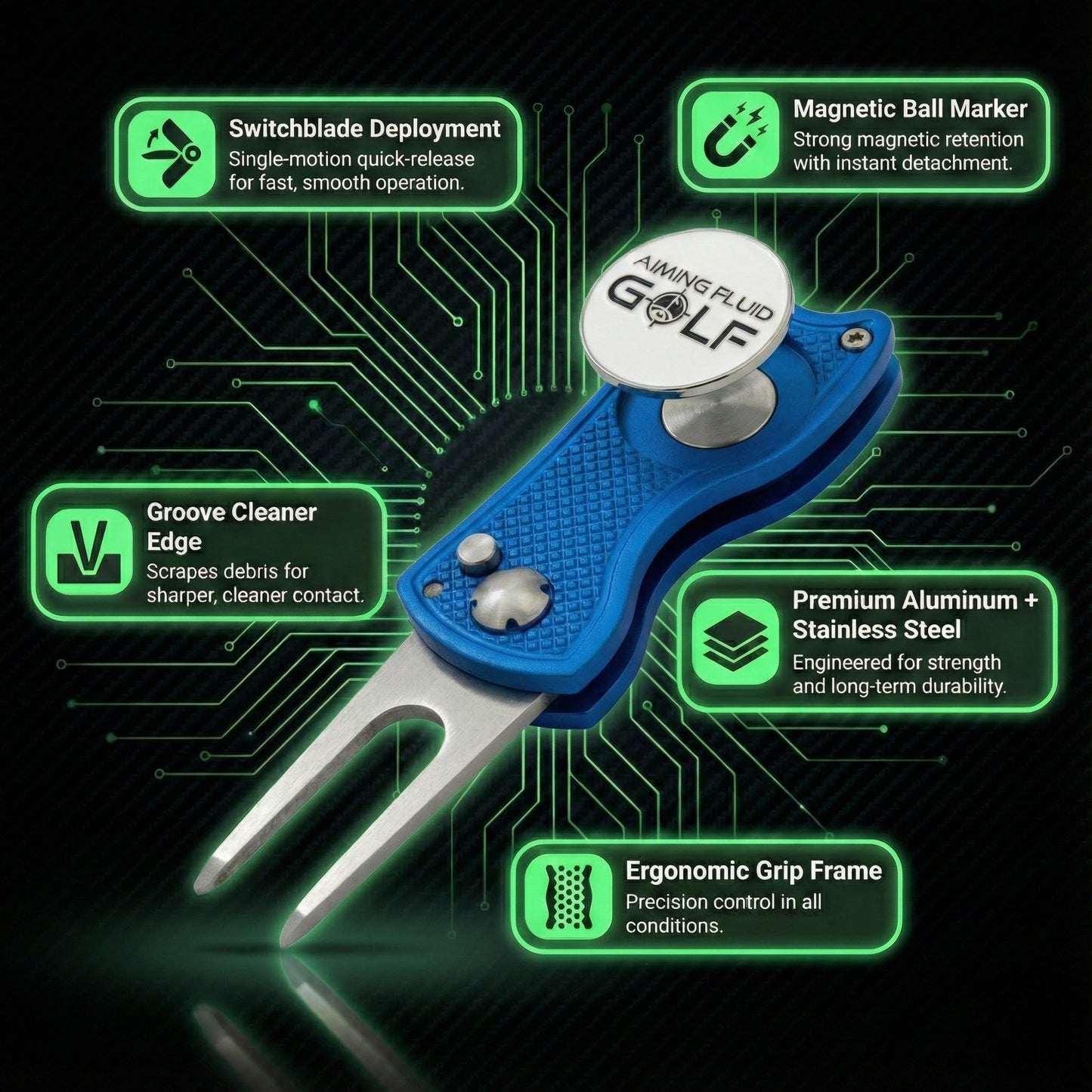 Foldable 5-in-1 Divot Tool with Magnetic Ball Marker