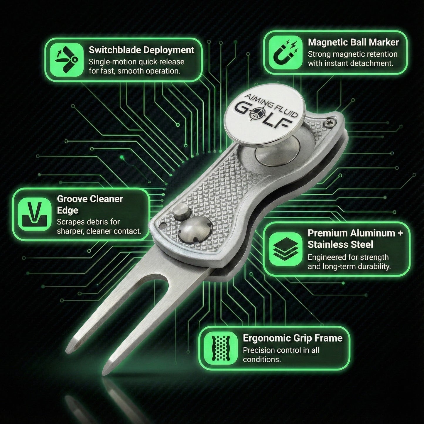 Foldable 5-in-1 Divot Tool with Magnetic Ball Marker