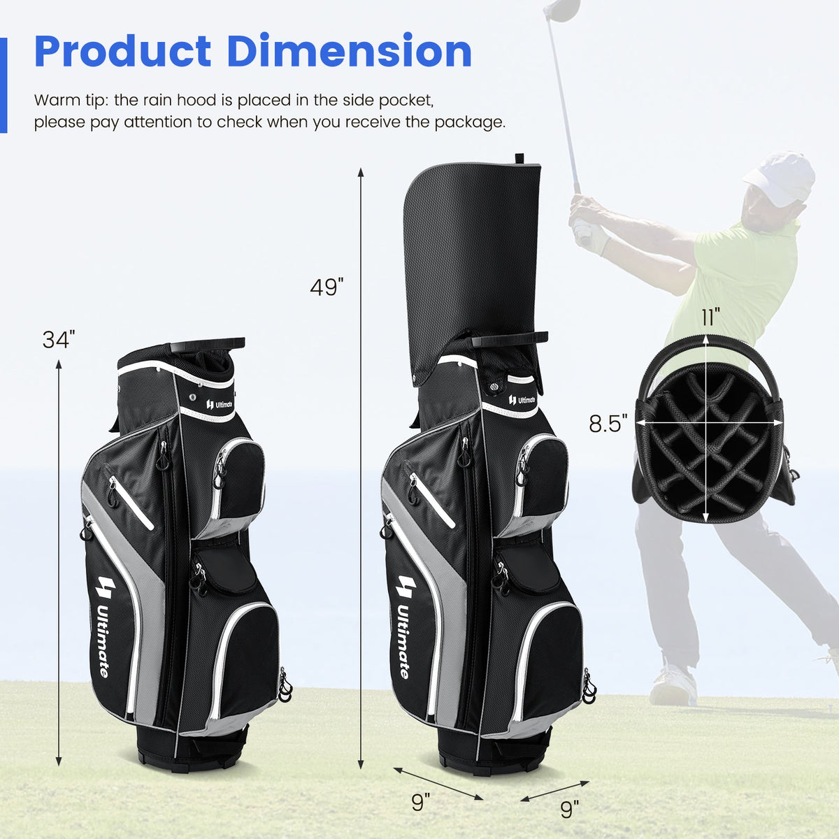 Golf Cart Bag with 14 Way Top Dividers