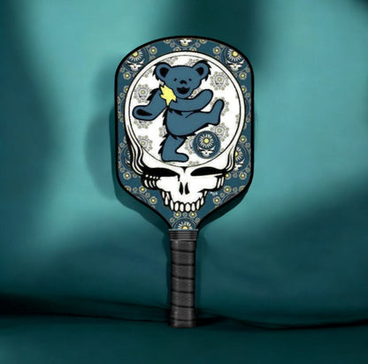 Grateful Dead Drops - Teal Dancing Bear Stealie - Pickleball Paddle