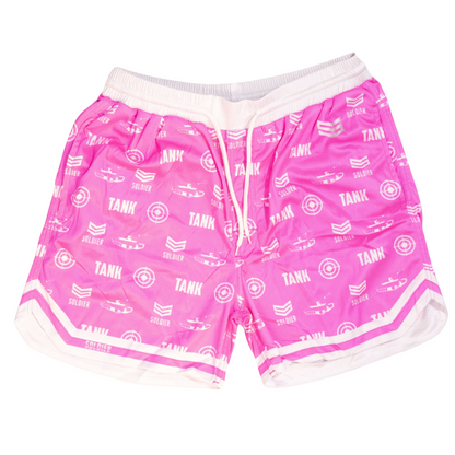 Soldier Tank Baseball Shorts Pink White