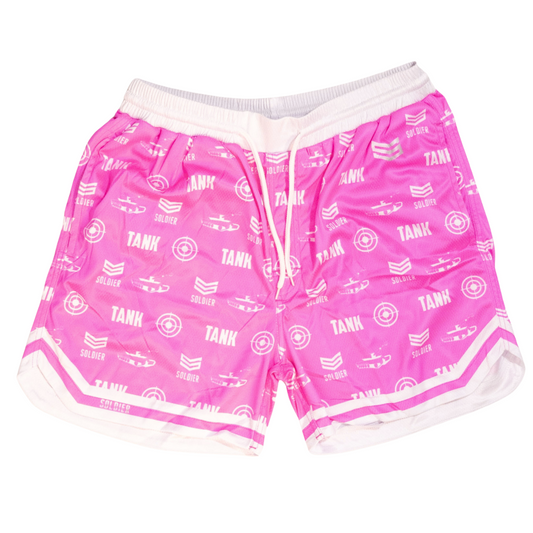 Soldier Tank Baseball Shorts Pink White
