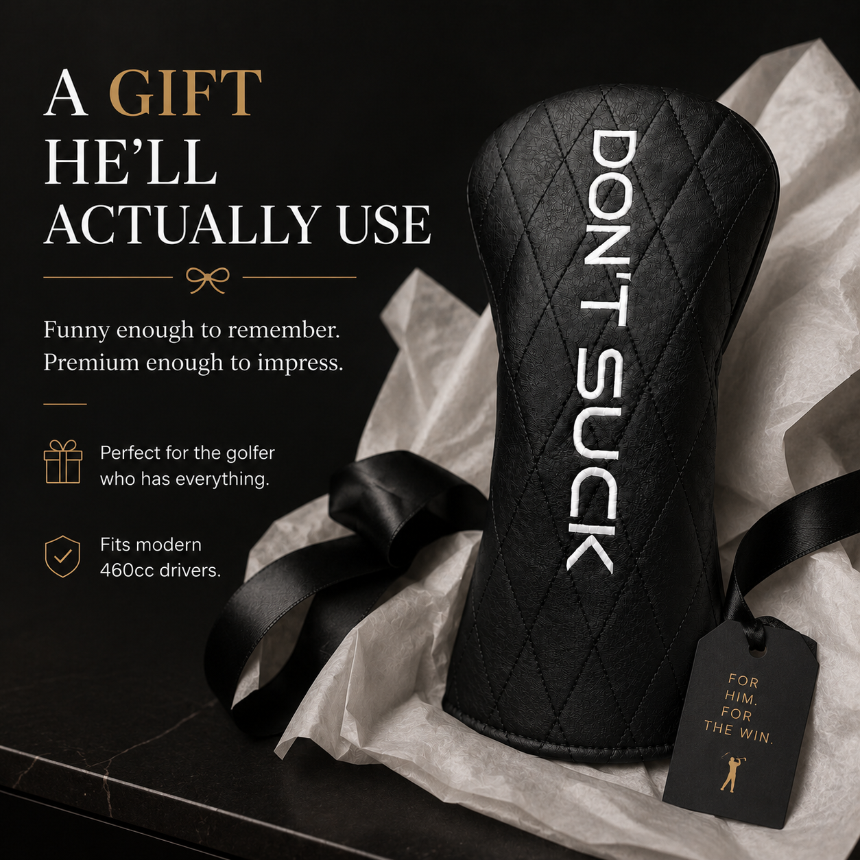 Don’t Suck™ Driver Headcover — Premium Black Diamond Quilted Fit (460cc)