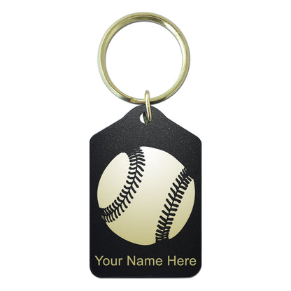 Black Metal Keychain, Baseball Ball, Personalized Engraving Included