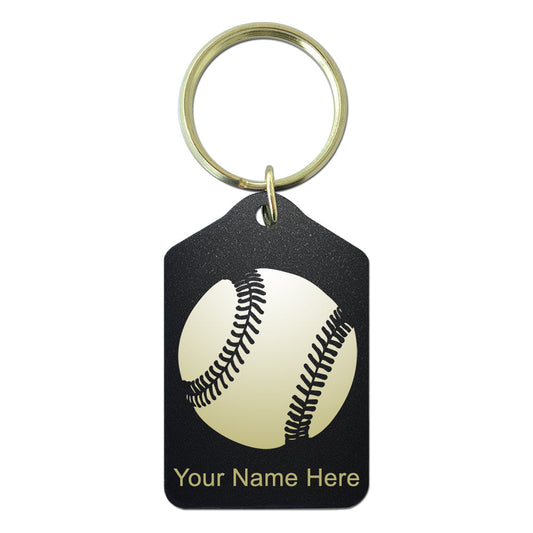Black Metal Keychain, Baseball Ball, Personalized Engraving Included