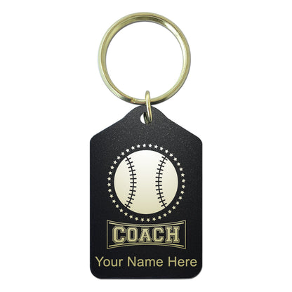 Black Metal Keychain, Baseball Coach, Personalized Engraving Included