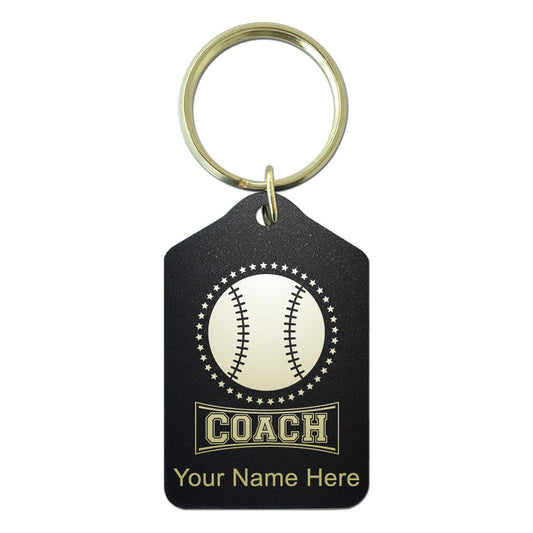 Black Metal Keychain, Baseball Coach, Personalized Engraving Included