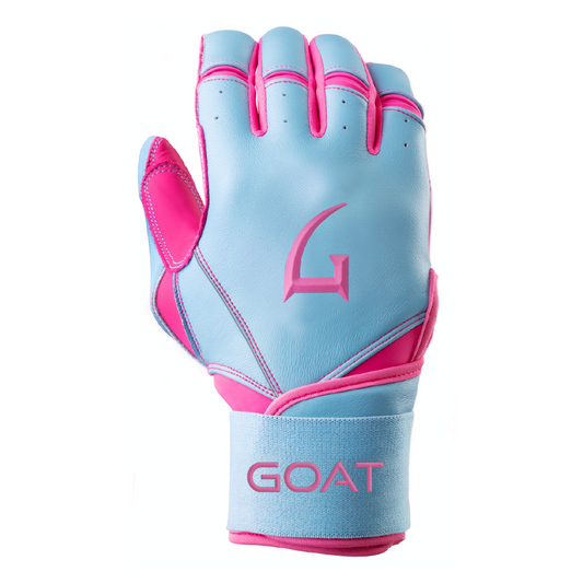 Legacy Series Long Cuff Electric Blue and Pink Batting Gloves