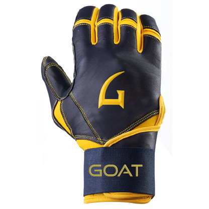 Legacy Series Long Cuff Navy Blue and Yellow Batting Gloves