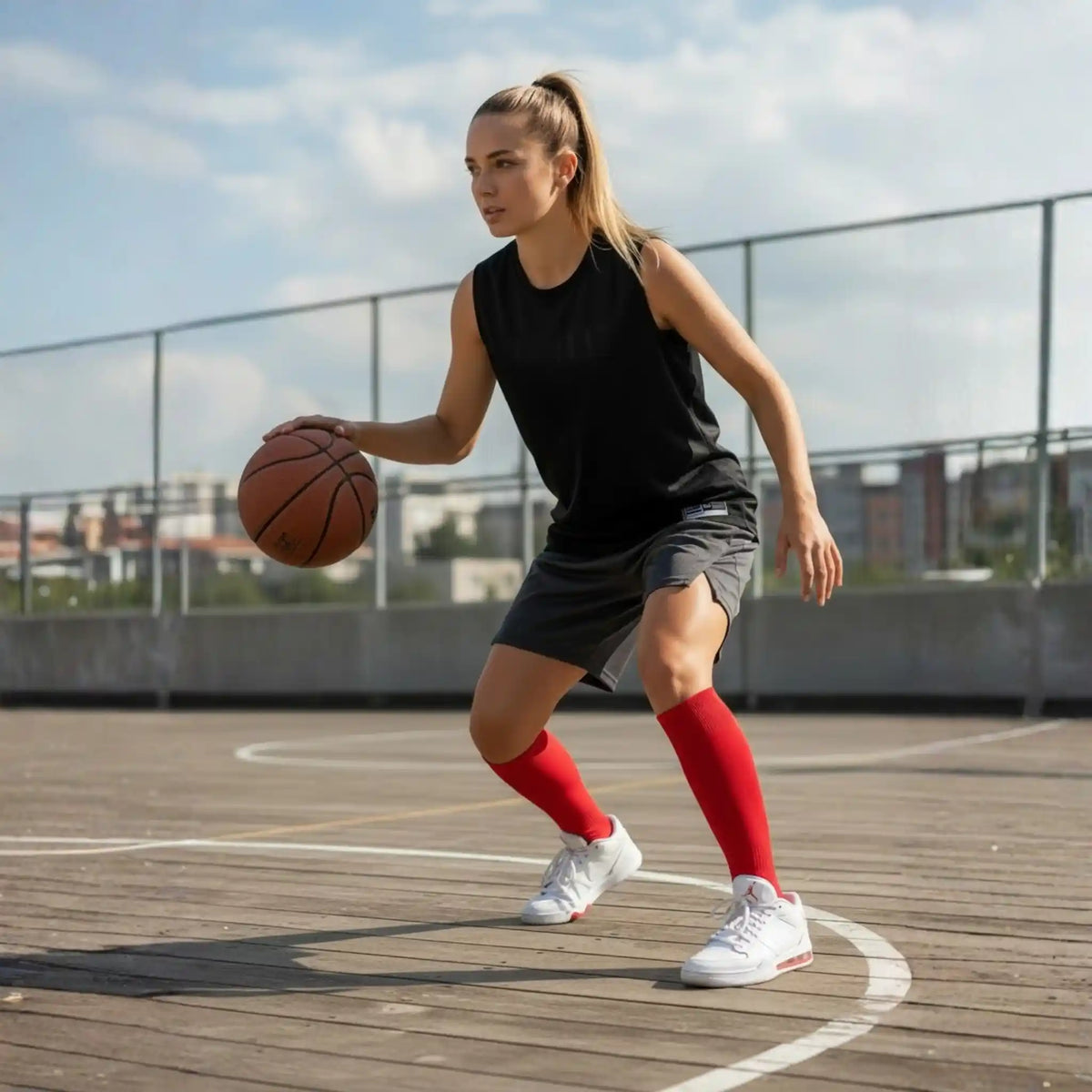 Long Knee-High Anti-Slip Grip Sports Socks (No Logo)