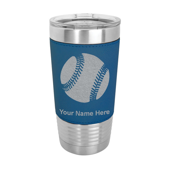 20oz Faux Leather Tumbler Mug, Baseball Ball, Personalized Engraving Included